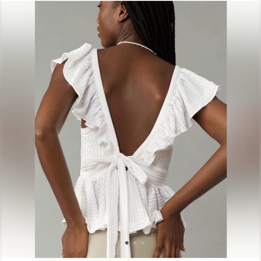 NWT Maeve Ruffled Peplum Open-Back White Top Size Small
